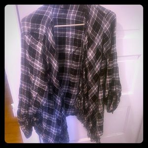 Plaid fringe hanging cardigan